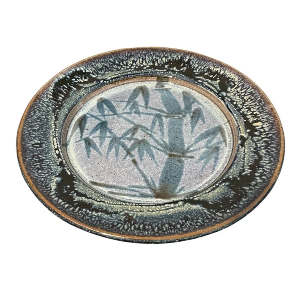 Vintage Midcentury‎ Studio Pottery Plate with Pine Tree Design, Wall Decor